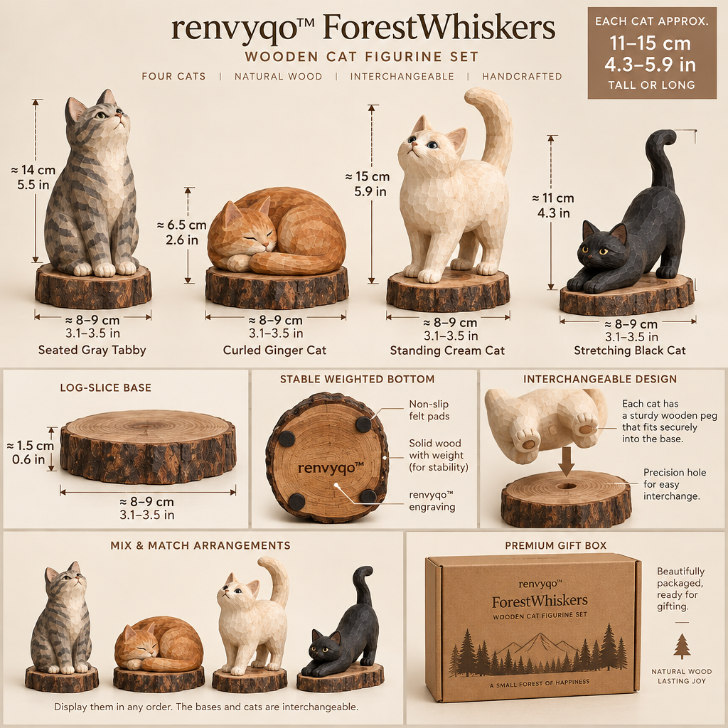 renvyqo™ ForestWhiskers Forest Cat Wood Figurine Set image 6