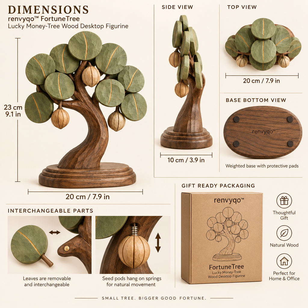 renvyqo™ FortuneTree Lucky Money-Tree Wood Desktop Figurine image 6