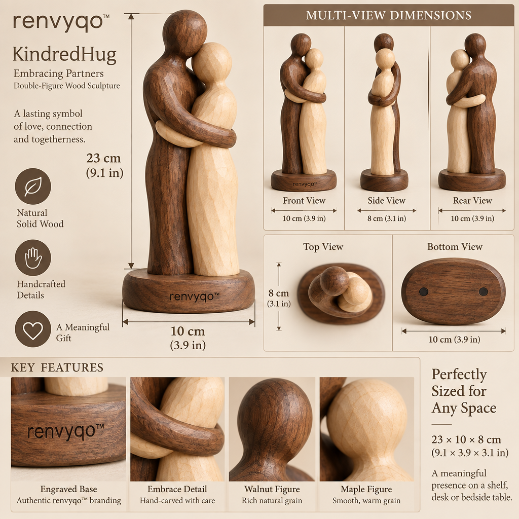 renvyqo™ KindredHug Embracing Partners Double-Figure Wood Sculpture image 6