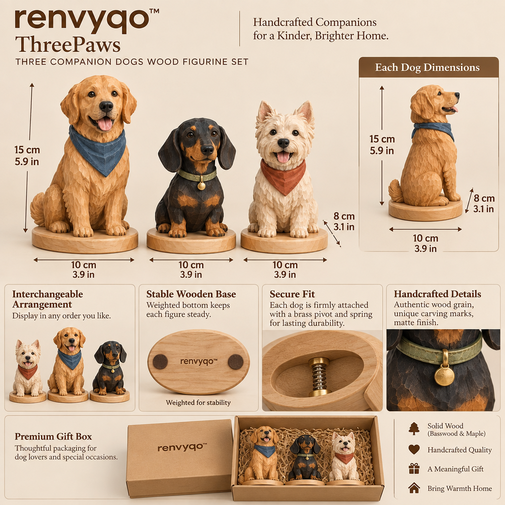 renvyqo™ ThreePaws Three Companion Dogs Wood Figurine Set image 6
