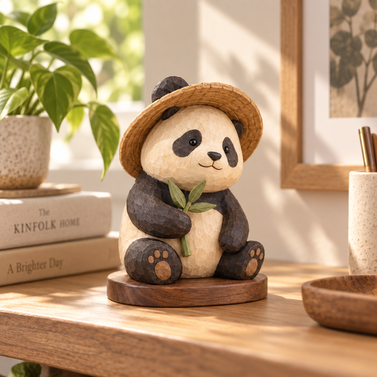 renvyqo™ BambooHat Hat-Wearing Panda Wood Figurine product view