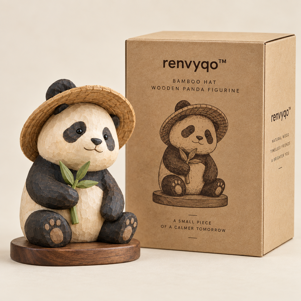 renvyqo™ BambooHat Hat-Wearing Panda Wood Figurine image 5