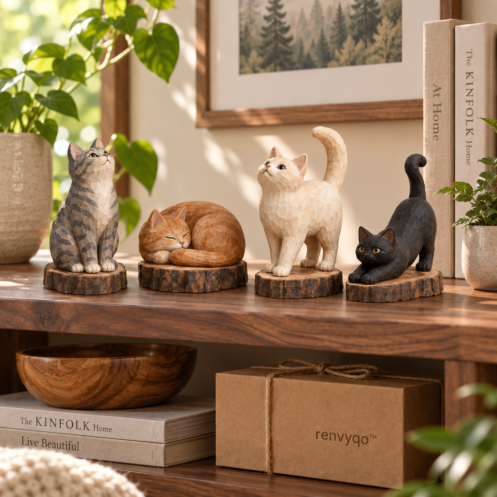renvyqo™ ForestWhiskers Forest Cat Wood Figurine Set product view