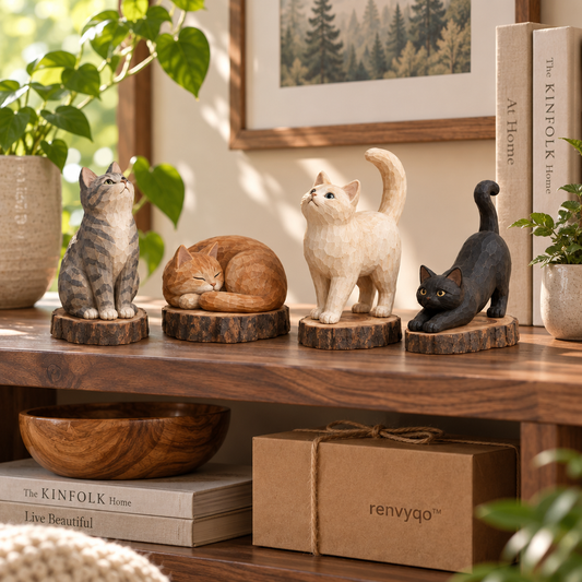 renvyqo™ ForestWhiskers Forest Cat Wood Figurine Set product view