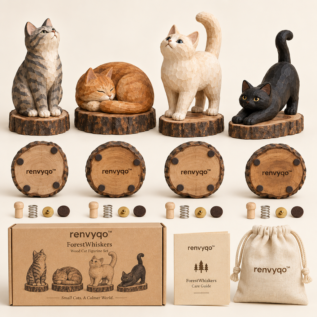 renvyqo™ ForestWhiskers Forest Cat Wood Figurine Set image 2