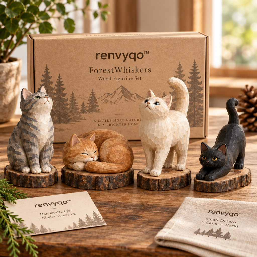renvyqo™ ForestWhiskers Forest Cat Wood Figurine Set image 3