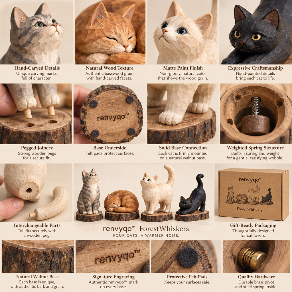 renvyqo™ ForestWhiskers Forest Cat Wood Figurine Set image 4