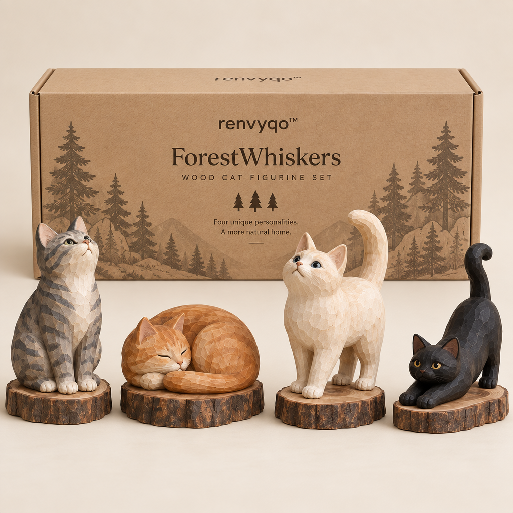 renvyqo™ ForestWhiskers Forest Cat Wood Figurine Set image 5
