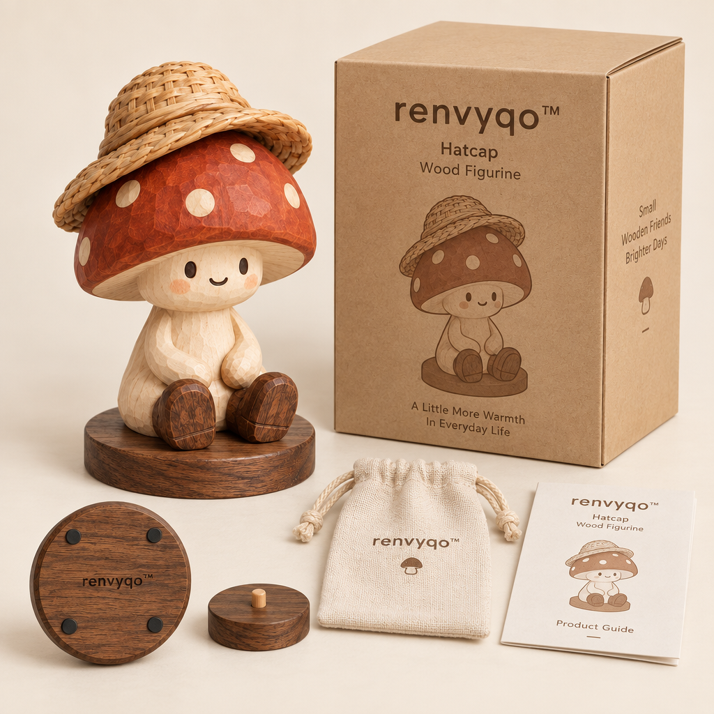 renvyqo™ Hatcap Straw-Hat Mushroom Wood Figurine image 2