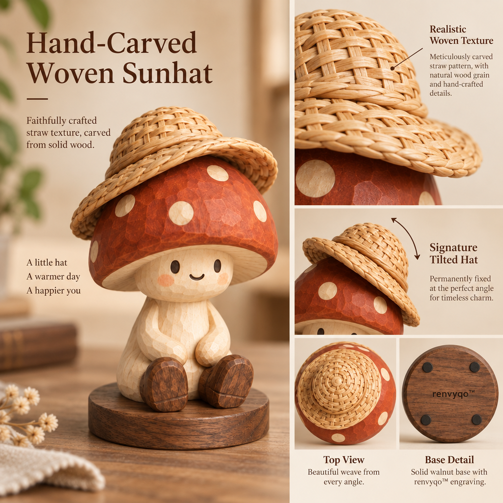 renvyqo™ Hatcap Straw-Hat Mushroom Wood Figurine image 3