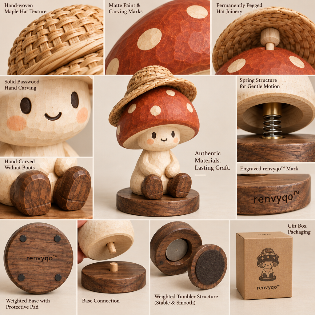 renvyqo™ Hatcap Straw-Hat Mushroom Wood Figurine image 4
