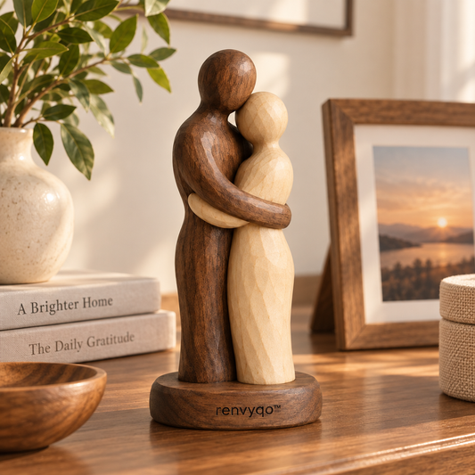 renvyqo™ KindredHug Embracing Partners Double-Figure Wood Sculpture product view