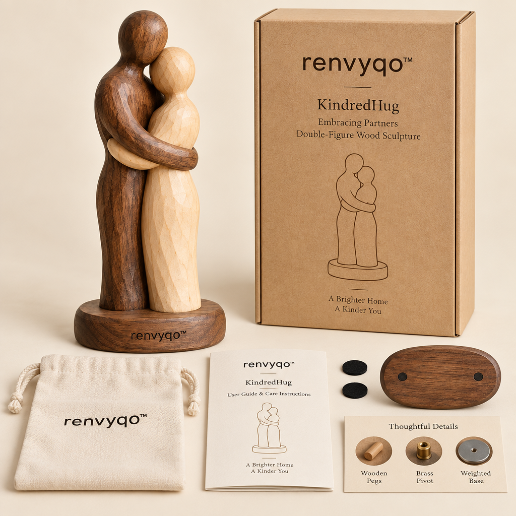 renvyqo™ KindredHug Embracing Partners Double-Figure Wood Sculpture image 2