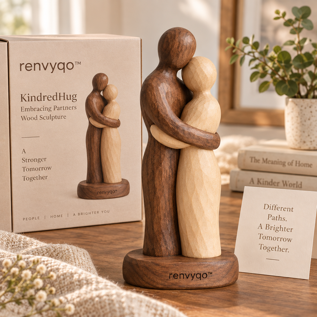 renvyqo™ KindredHug Embracing Partners Double-Figure Wood Sculpture image 3