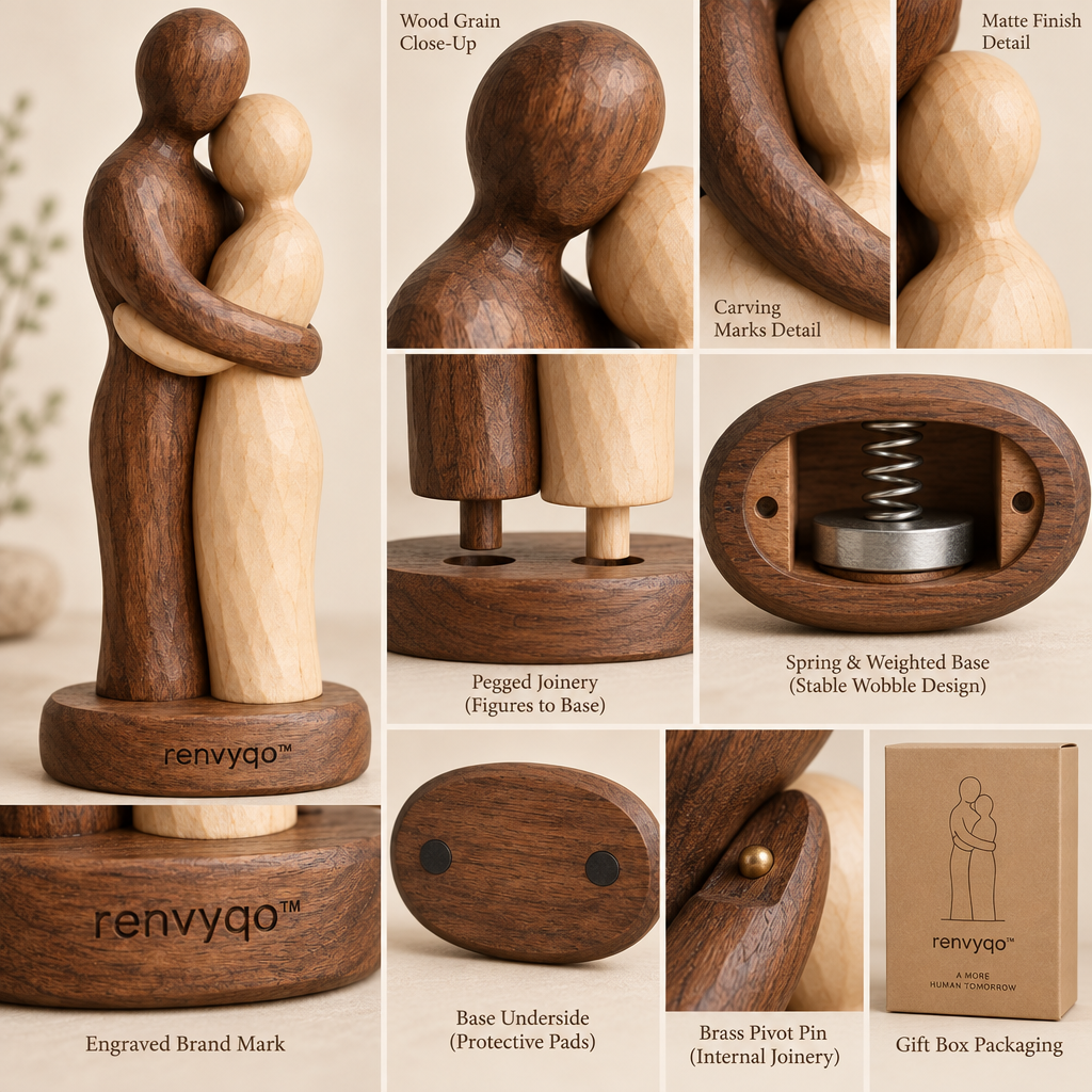renvyqo™ KindredHug Embracing Partners Double-Figure Wood Sculpture image 4