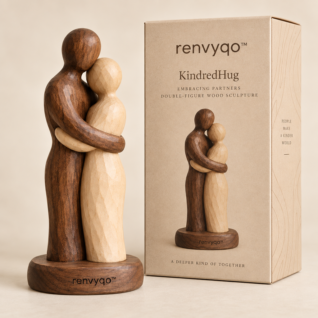 renvyqo™ KindredHug Embracing Partners Double-Figure Wood Sculpture image 5