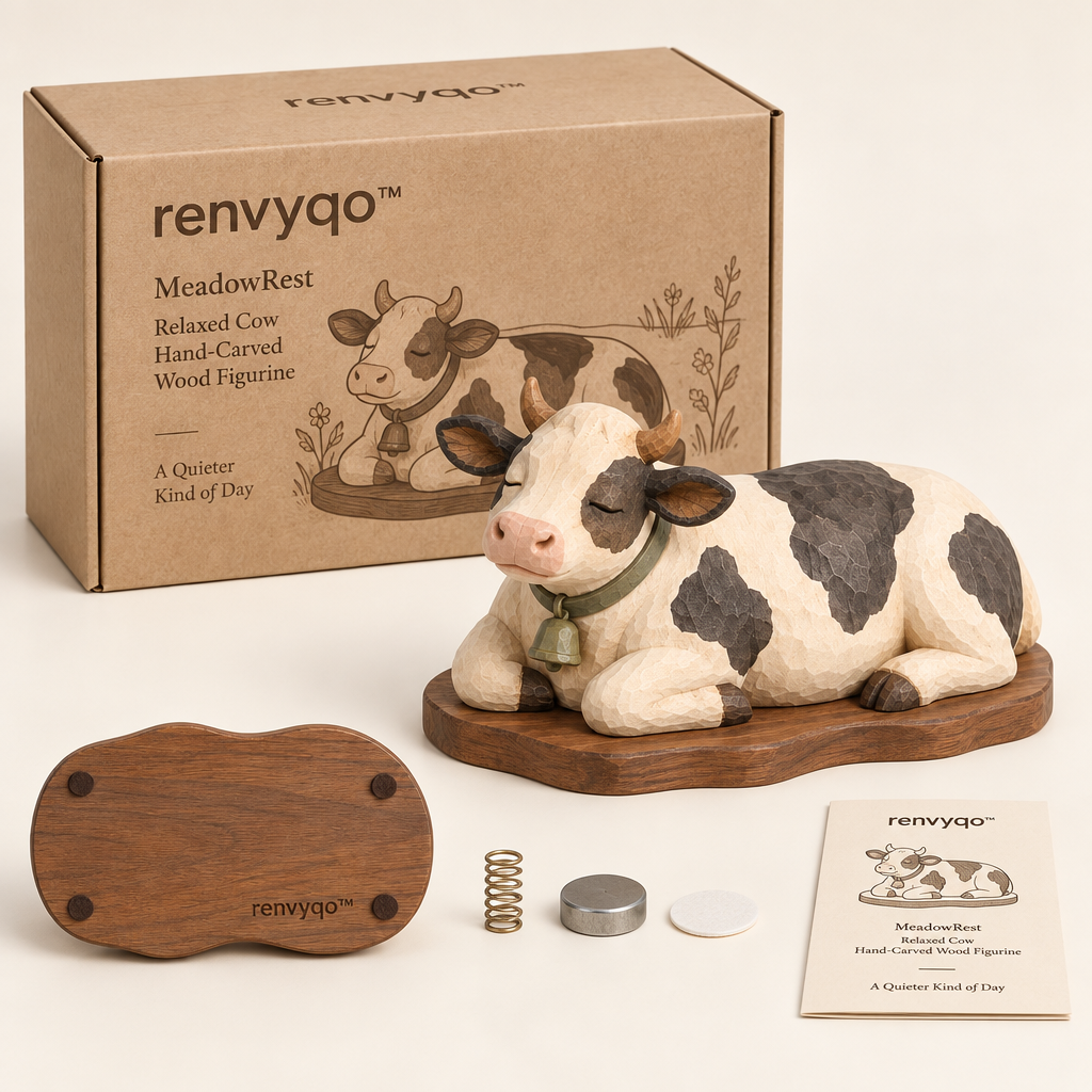 renvyqo™ MeadowRest Relaxed Cow Hand-Carved Wood Figurine image 2