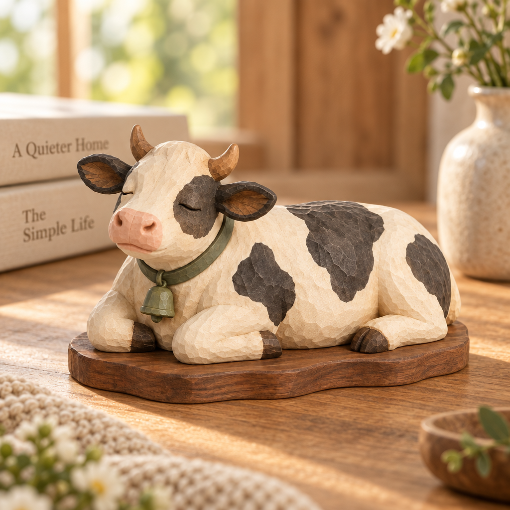 renvyqo™ MeadowRest Relaxed Cow Hand-Carved Wood Figurine image 3
