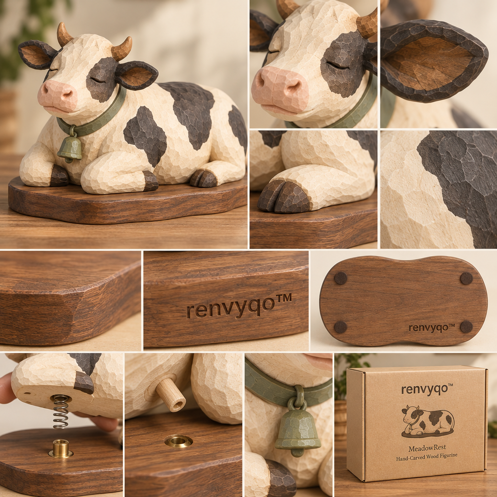 renvyqo™ MeadowRest Relaxed Cow Hand-Carved Wood Figurine image 4