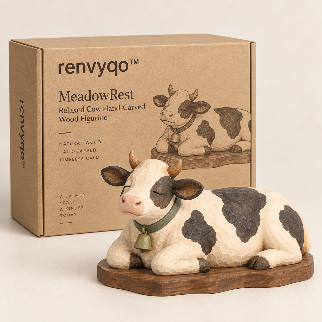 renvyqo™ MeadowRest Relaxed Cow Hand-Carved Wood Figurine image 5