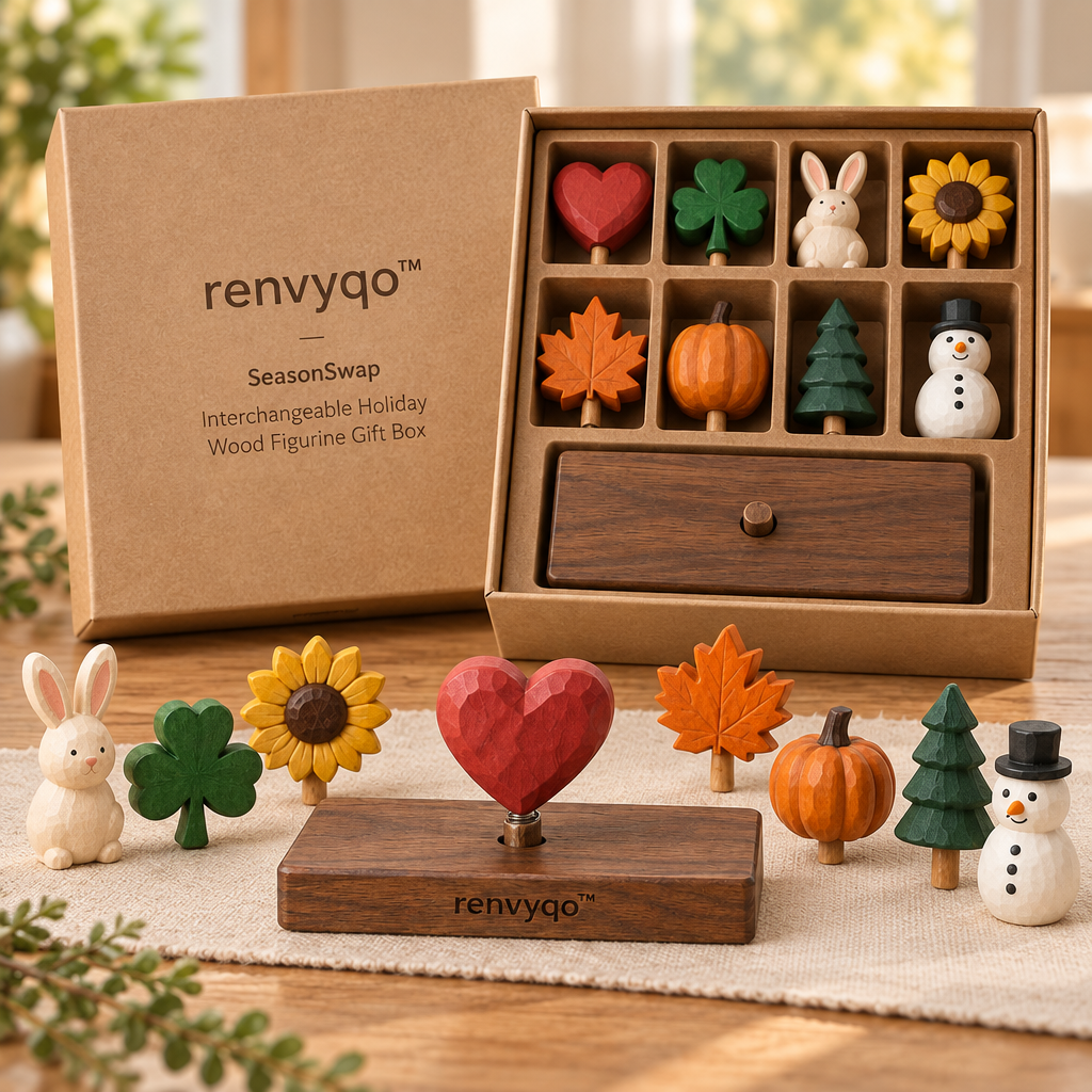 renvyqo™ SeasonSwap Interchangeable Holiday Wood Figurine Gift Box image 3