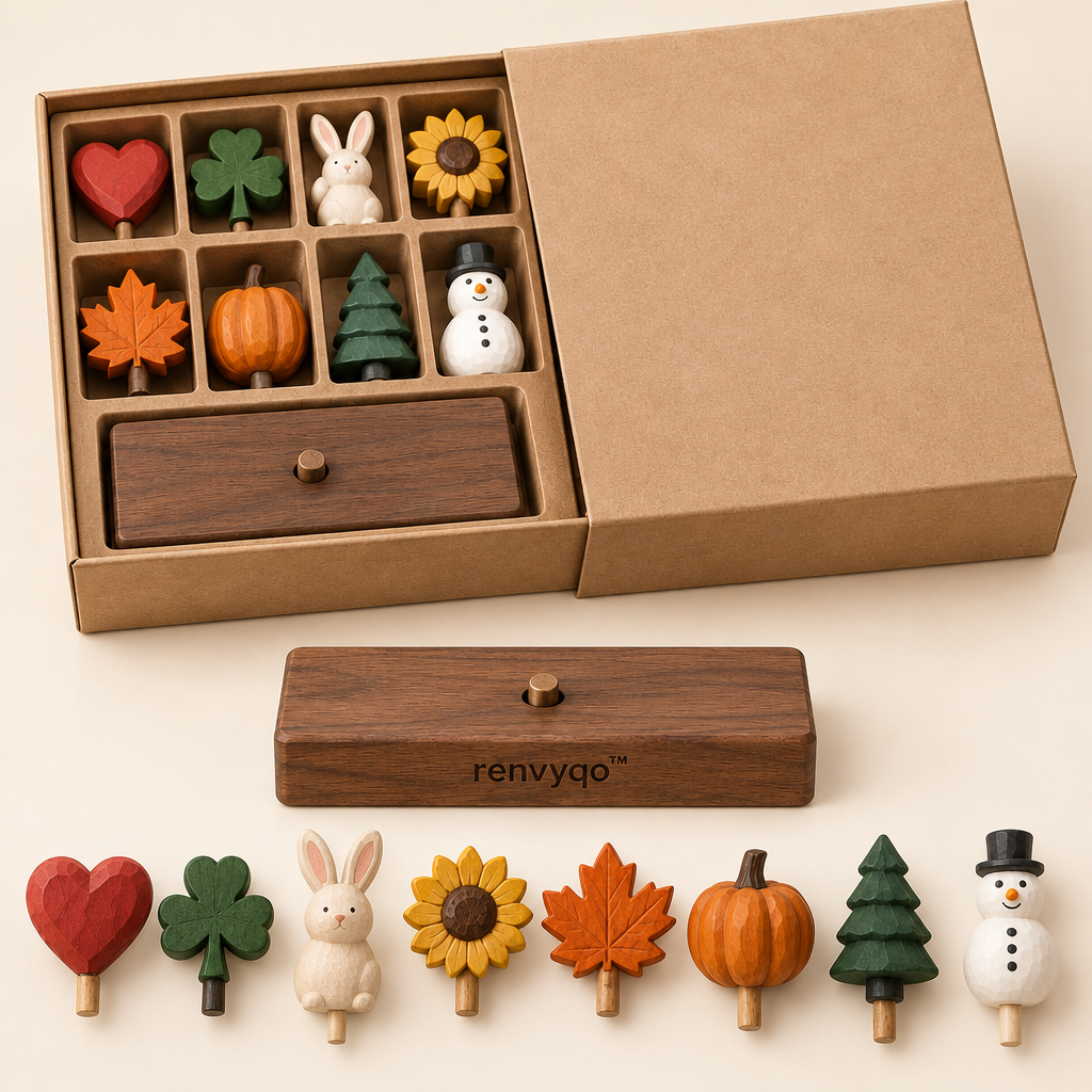 renvyqo™ SeasonSwap Interchangeable Holiday Wood Figurine Gift Box image 5