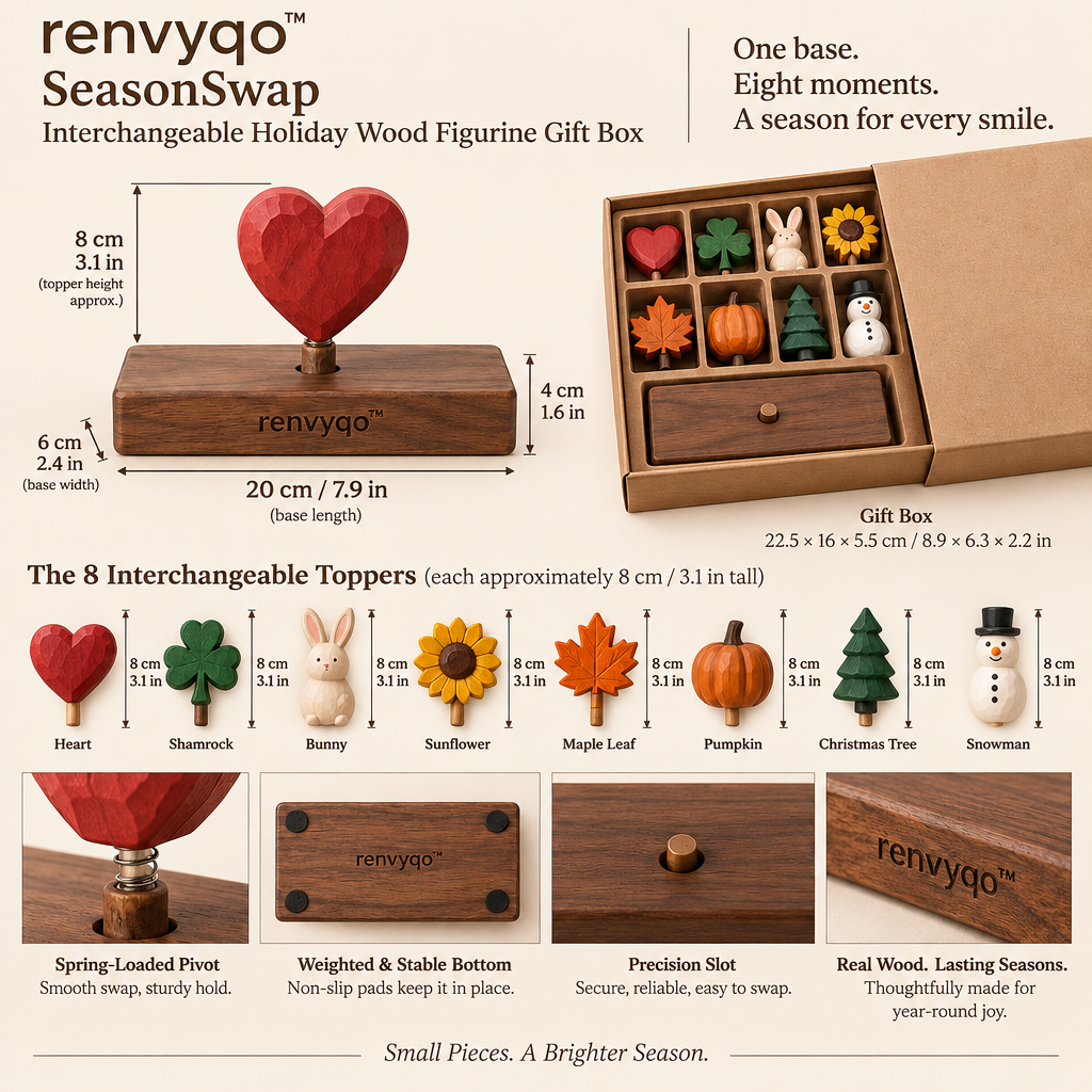 renvyqo™ SeasonSwap Interchangeable Holiday Wood Figurine Gift Box image 6
