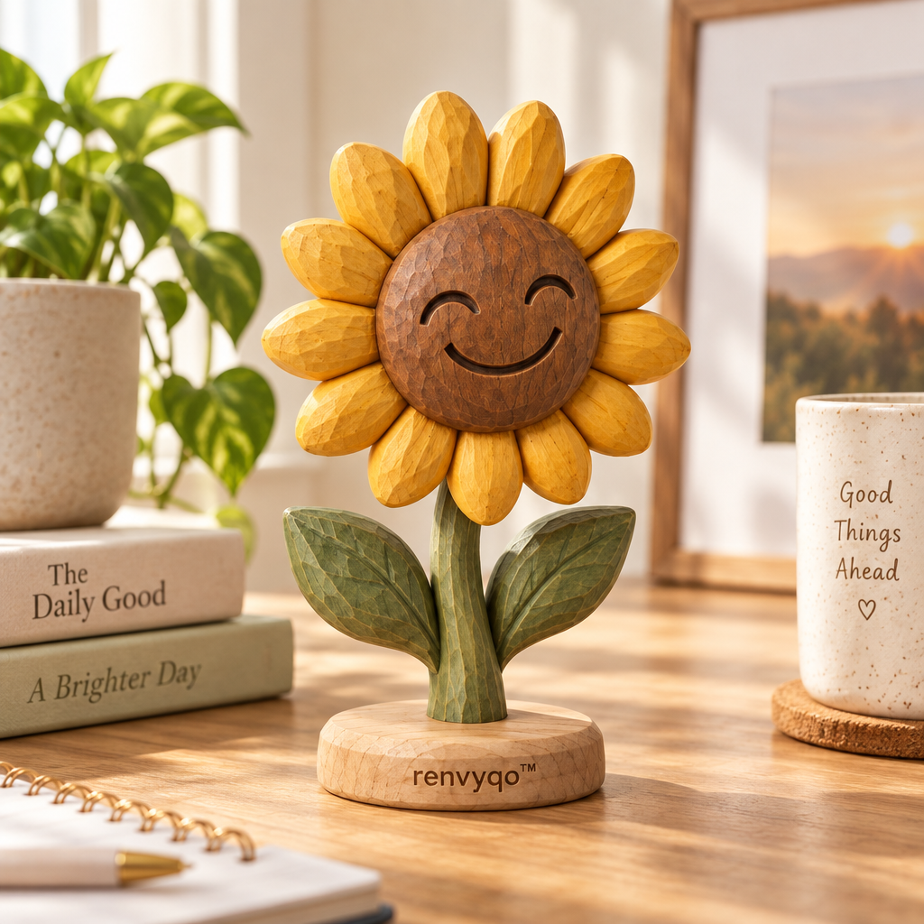 renvyqo™ SunJoy Smiling Sunflower Hand-Carved Wood Figurine product view