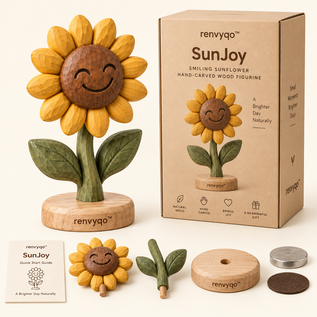 renvyqo™ SunJoy Smiling Sunflower Hand-Carved Wood Figurine image 2