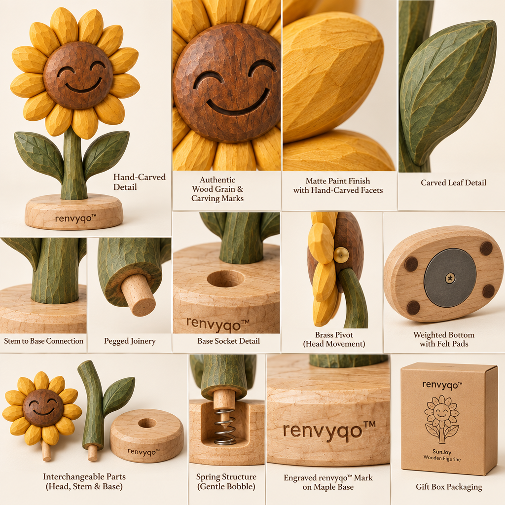 renvyqo™ SunJoy Smiling Sunflower Hand-Carved Wood Figurine image 4