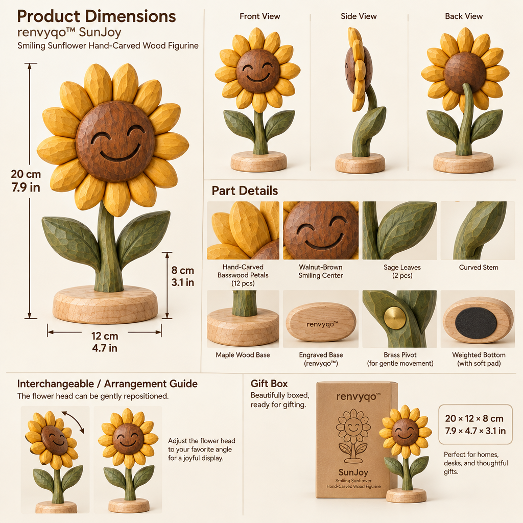 renvyqo™ SunJoy Smiling Sunflower Hand-Carved Wood Figurine image 6