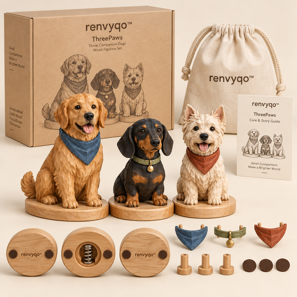 renvyqo™ ThreePaws Three Companion Dogs Wood Figurine Set image 2