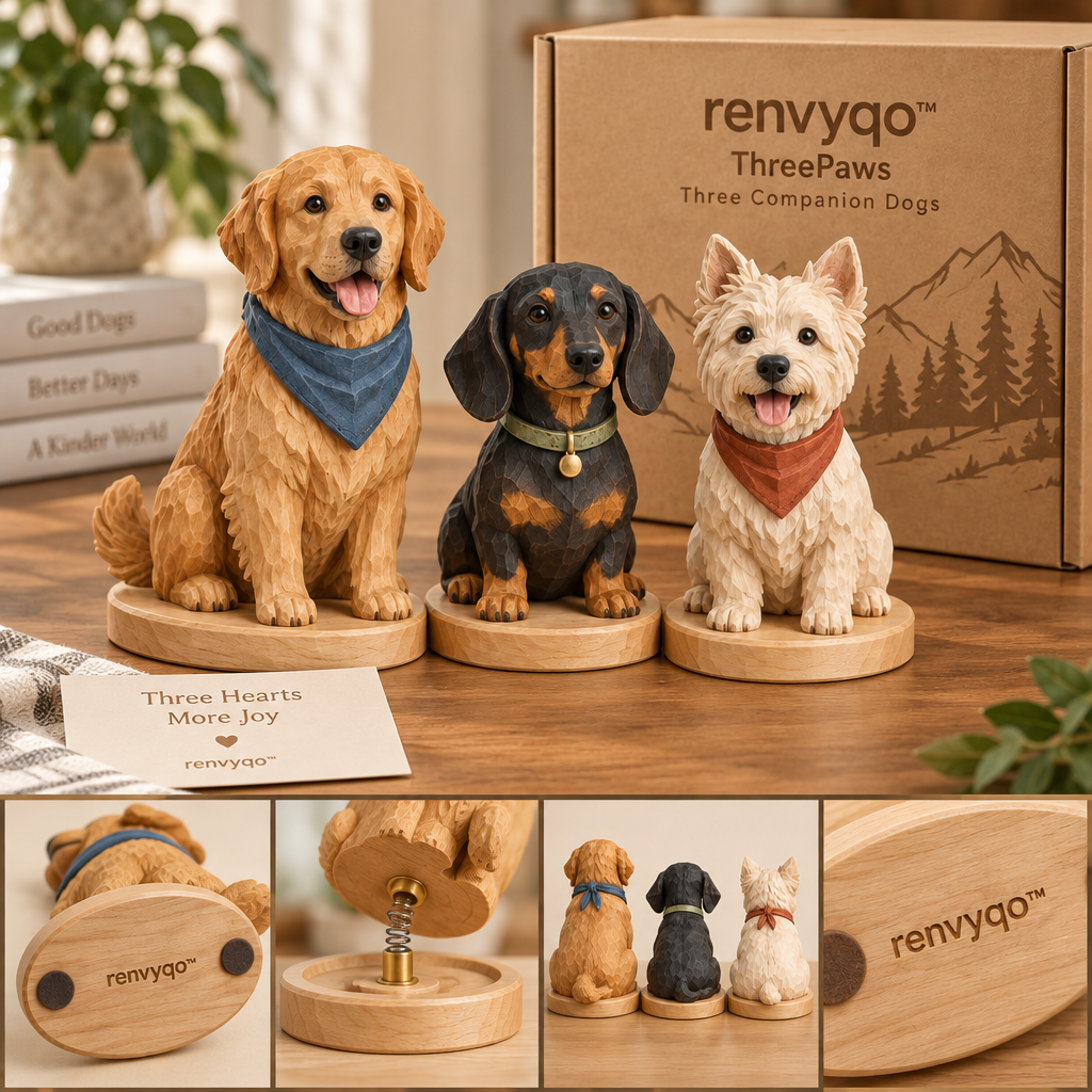 renvyqo™ ThreePaws Three Companion Dogs Wood Figurine Set image 3