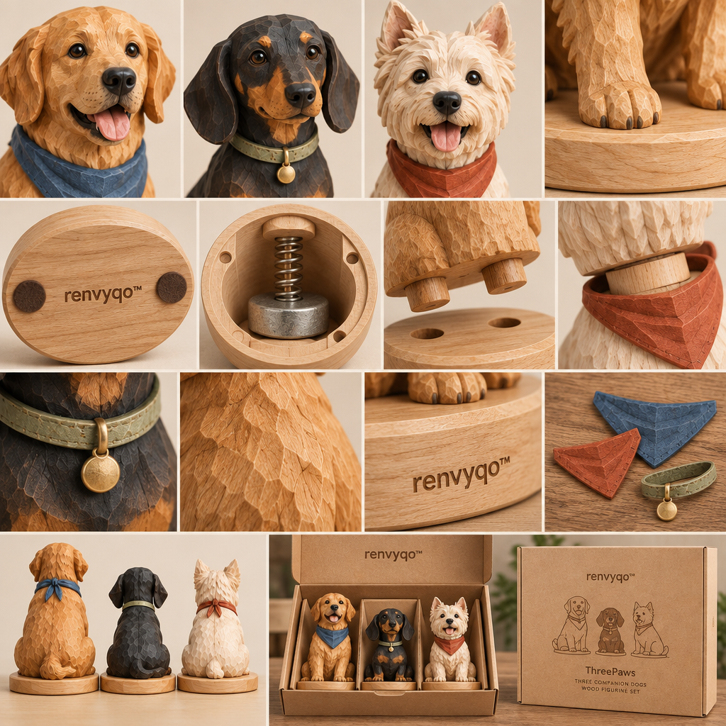 renvyqo™ ThreePaws Three Companion Dogs Wood Figurine Set image 4
