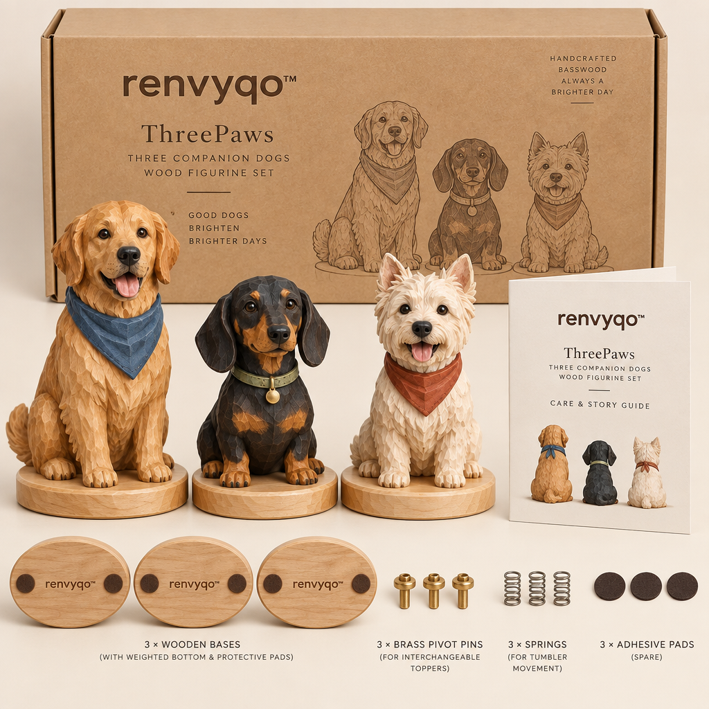 renvyqo™ ThreePaws Three Companion Dogs Wood Figurine Set image 5