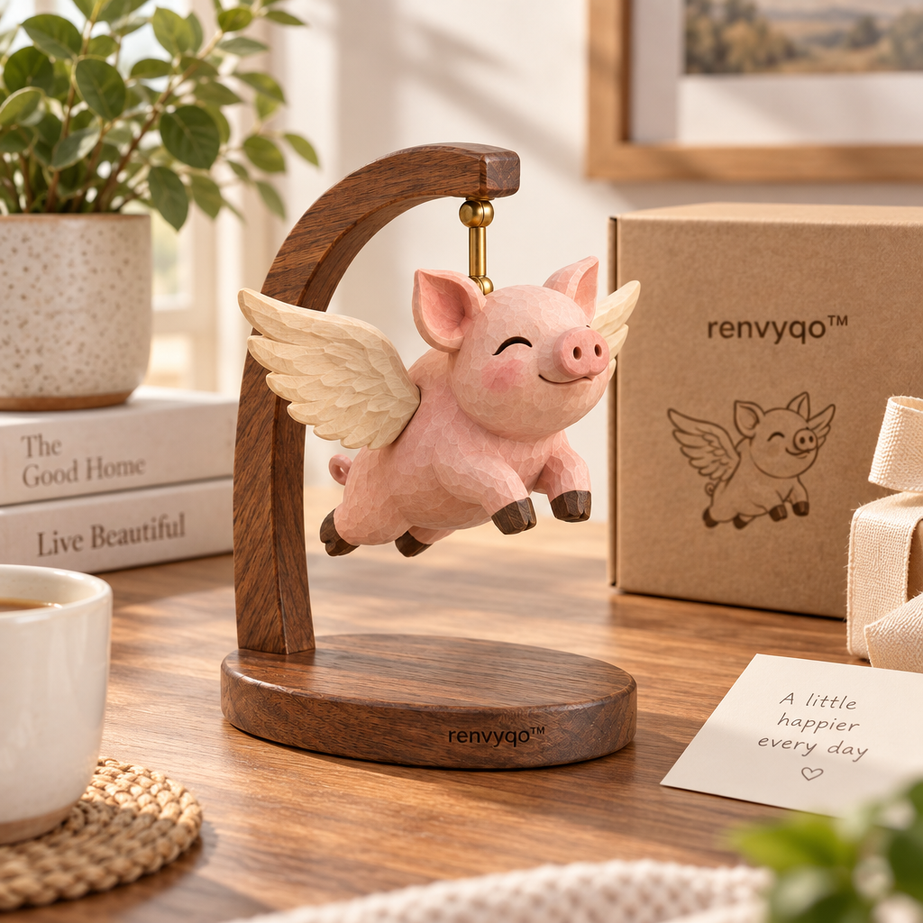 renvyqo™ WingWish Flying Pig Wood Swing Decoration product view