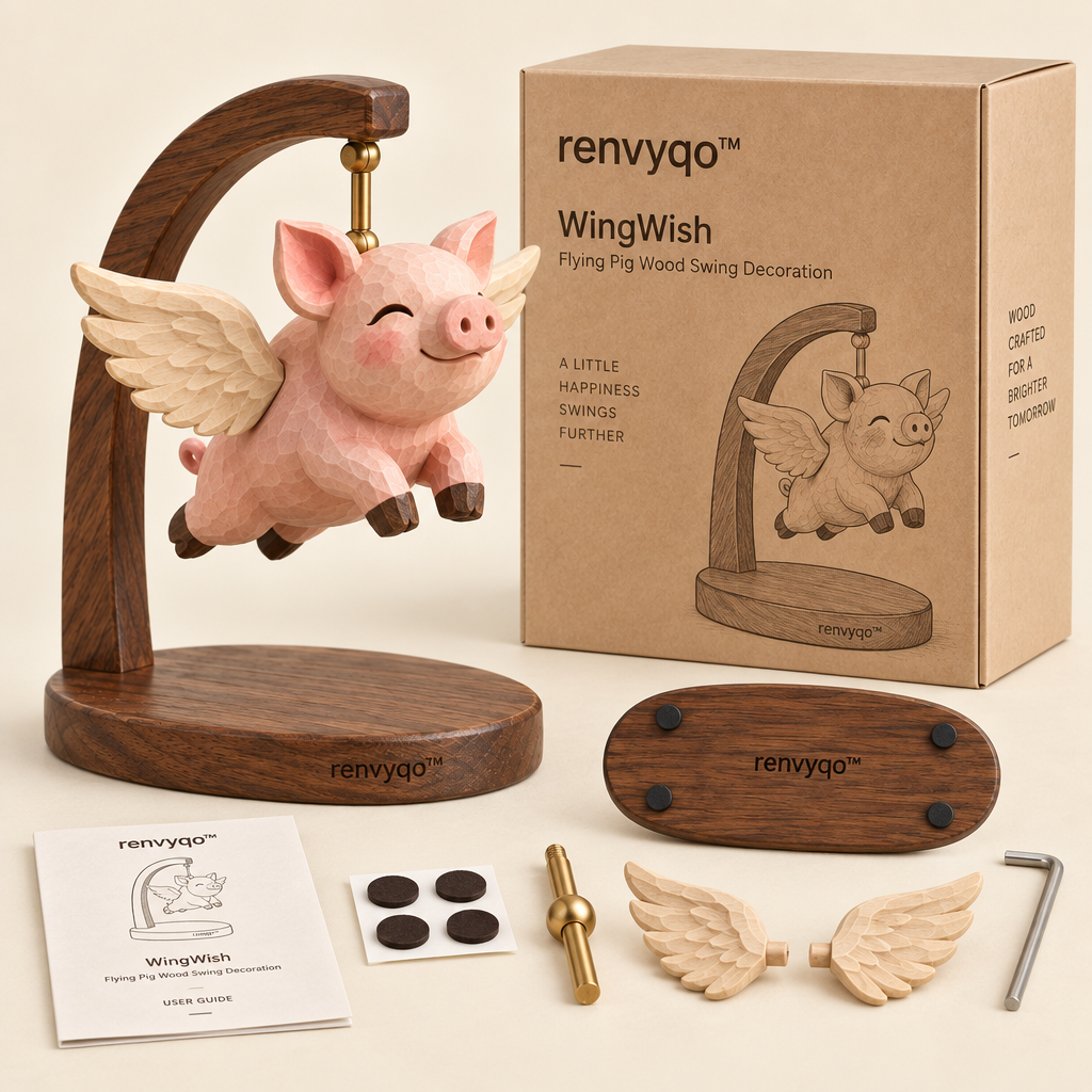 renvyqo™ WingWish Flying Pig Wood Swing Decoration image 2