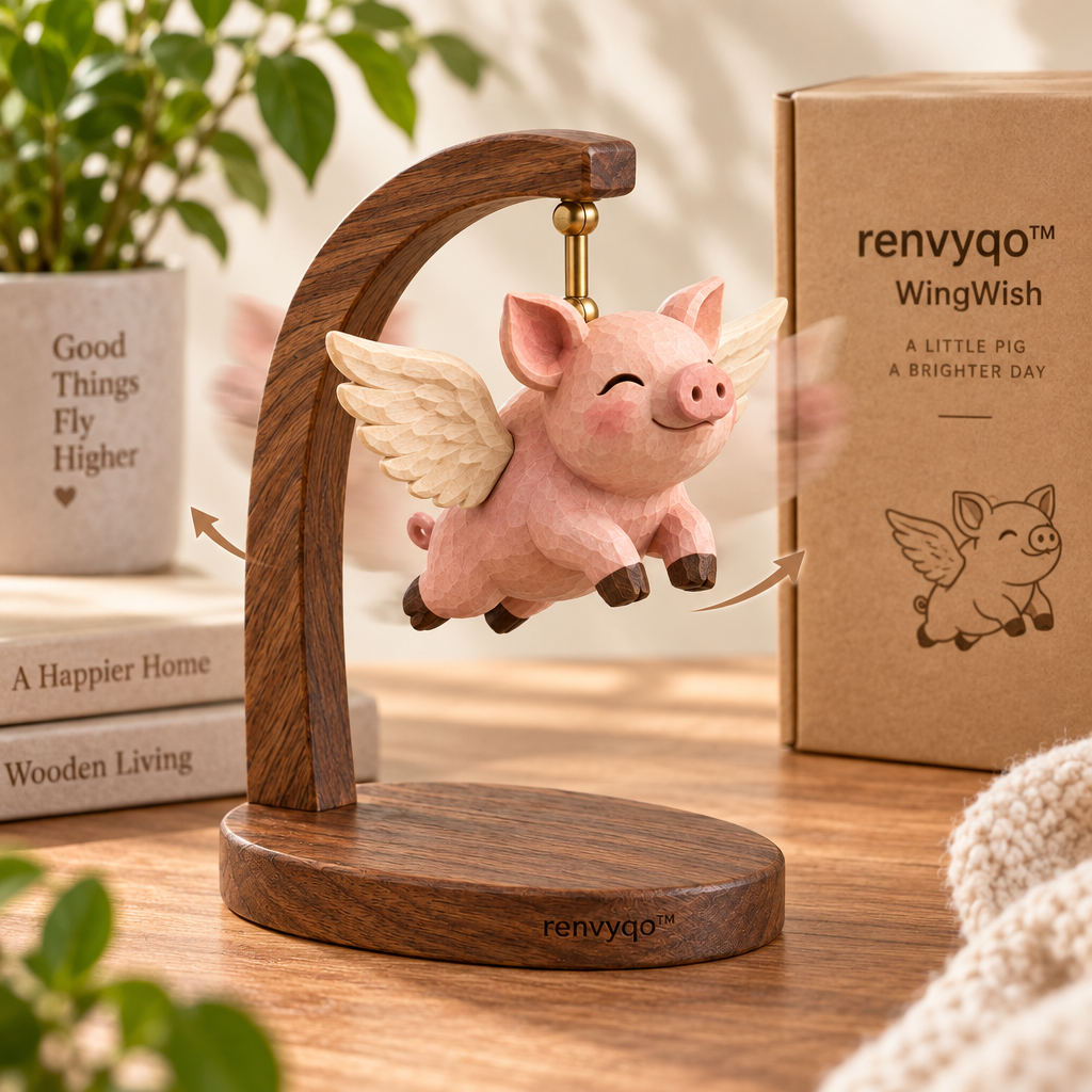 renvyqo™ WingWish Flying Pig Wood Swing Decoration image 3