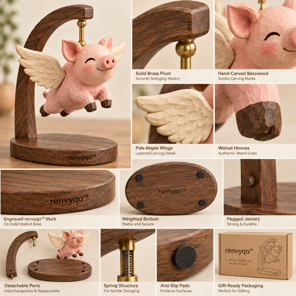 renvyqo™ WingWish Flying Pig Wood Swing Decoration image 4