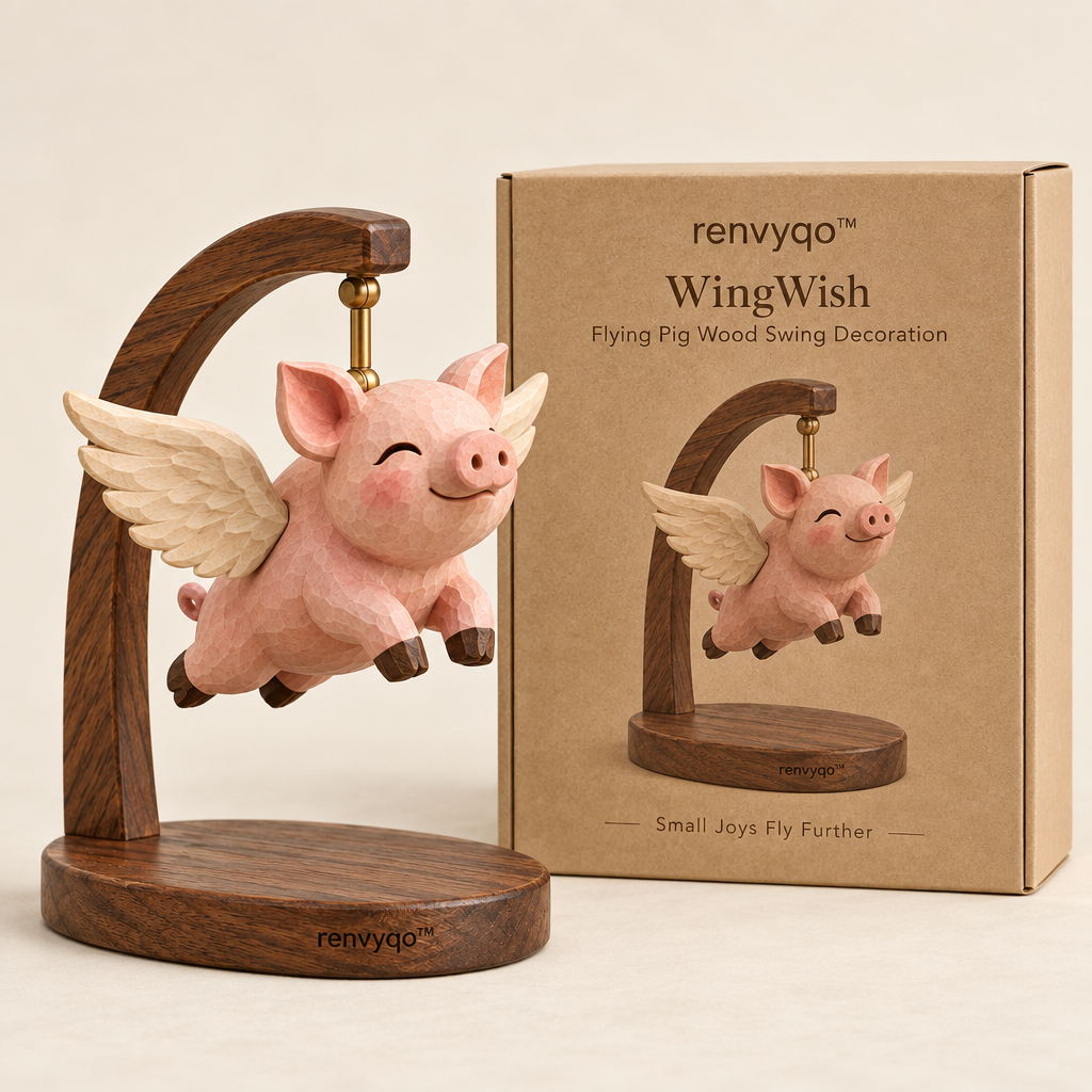 renvyqo™ WingWish Flying Pig Wood Swing Decoration image 5