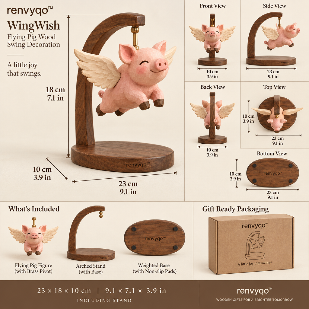 renvyqo™ WingWish Flying Pig Wood Swing Decoration image 6